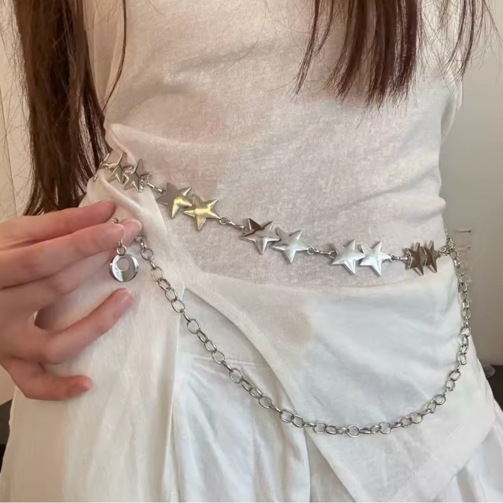 Silver Star Celestial Chain Belt for Women 42” Body decorations